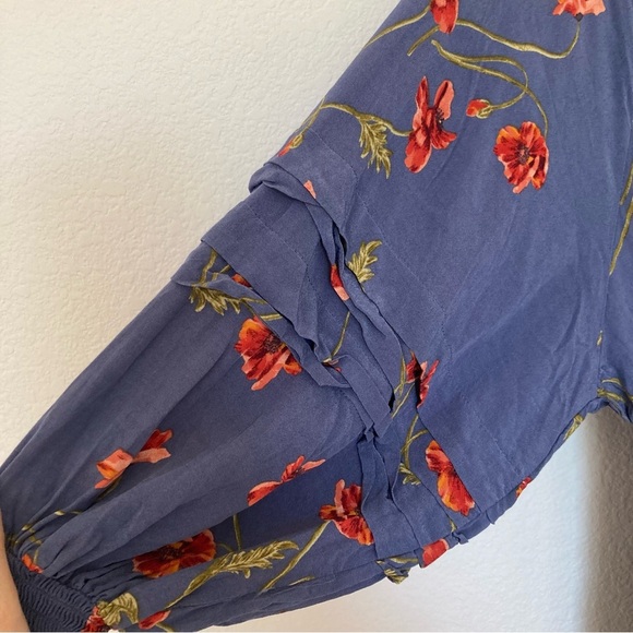 ASTR the Label Womens Dolman Smocked Mini Dress Small Floral Blue Size Small - Picture 9 of 12